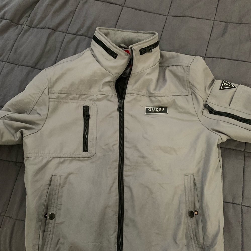 Guess Gray Windbreaker with Textured Finish and High Collar